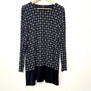 J. Jill Wearever Tunic Blouse Women's Large Long Sleeve Black White Geometric